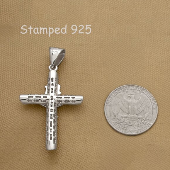 925 Sterling Silver Box Chain w Crucifix Pendant, 16", 3.8mm | Christian Cross - Picture 5 of 9